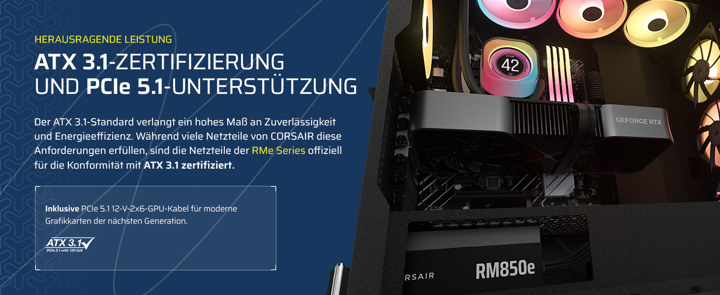Блок живлення Corsair RM850e (2025) 850W ATX з підтримкою 12V-2x6, сертифікація 80 PLUS Gold, чорний