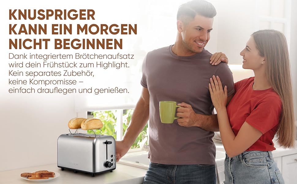 Тостер Clatronic TA 3822 з 2-ма тостами, підставка для хліба, нержавіюча сталь