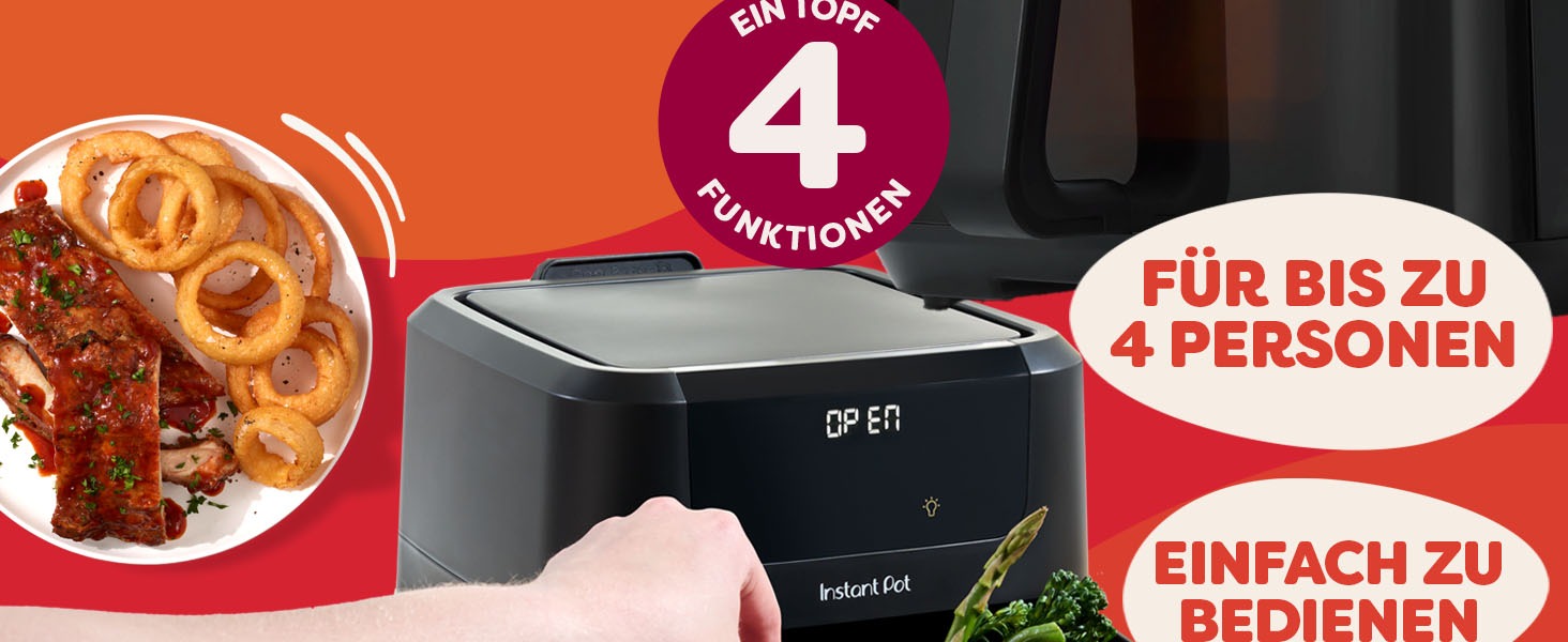 Фритюрниця повітряна Instant Pot Vortex Compact Trüffel Grau 5 л з сіткою, сімейна, 4-в-1: фритюрниця, сушарка, духовка, підігрівач, антипригарне покриття, легко мити, придатна для миття в посудомийній машині, колір Трюфель (5 л, чорний)