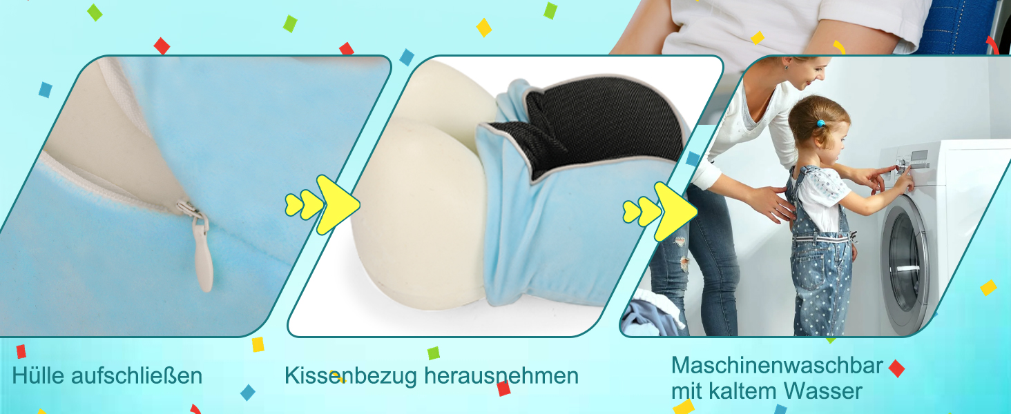 Подушка для шиї дитяча та доросла з піни Memory Foam, блакитна – підтримка 360°, регульована, складана, для подорожей (літак, авто, поїзд)