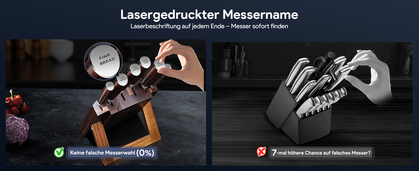 Набір кухонних ножів Messerset 7 предметів у японському стилі з магнітним блоком з акації, сталь карбонова, ергономічна ручка