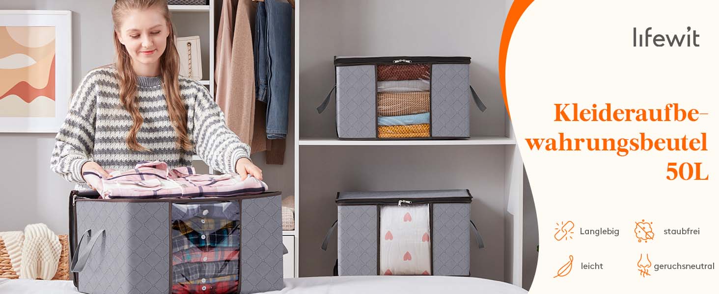 Органайзер для зберігання речей Lifewit - коробка для під ліжко, сірий (4 шт, 50л)