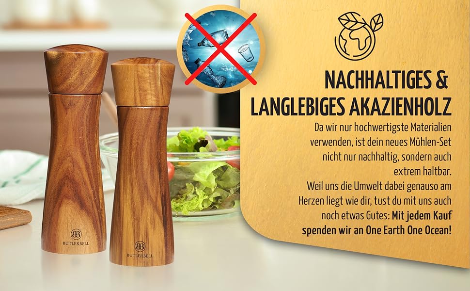 BUTLERBELL® English | Salt and pepper mill made of wood in a luxury gift box with heart, ideal as a wedding gift | Wedding gifts | Wedding gifts for the wedding couple | Housewarming gift (Cupidon)