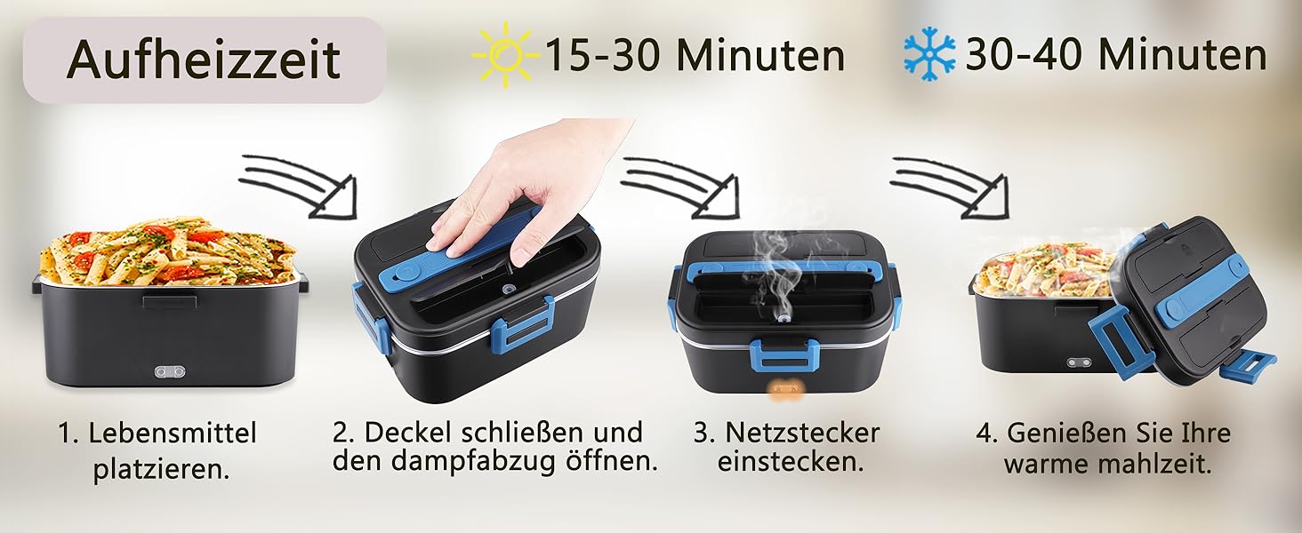 Електрична ланчбокс Kimfead з термоіндикатором, 1.8л, 80W, 12V/24V/230V, для авто/офісу, з сумкою та столовими приборами