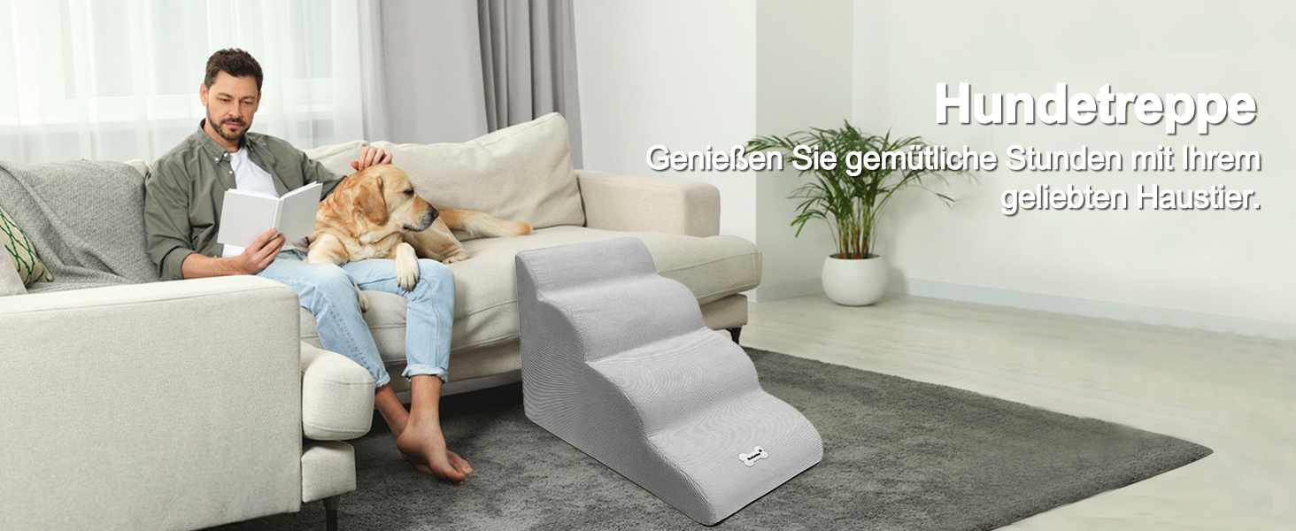 Сходинки для тварин Galatée: 4 сходинки, знімна та миюча, протиковзка, для високих ліжок/диванів (білий)