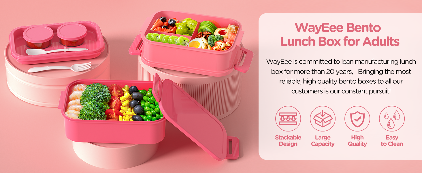 WayEee Ланчбокс для дорослих 2130мл, великий об'єм, бенто-бокс, витоконепроникний, без BPA, для офісу, школи (рожевий)