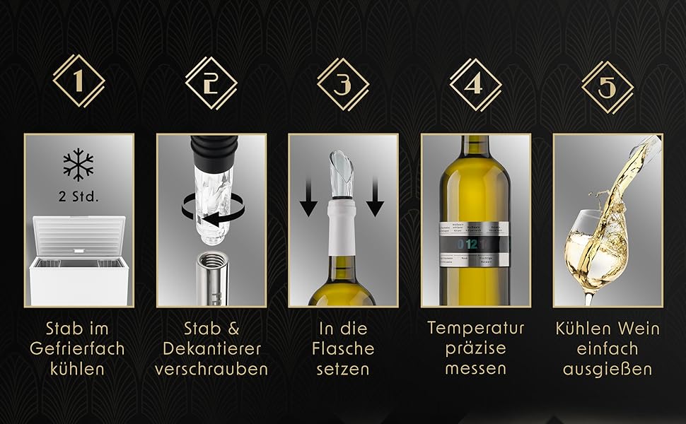 fbeurope Wine Cooling Stick Set Stainless Steel with Spout & Wine Thermometer I wine cooler stick birthday gift for women - men wine lovers I gifts for wine lovers (4-in-1 Set)