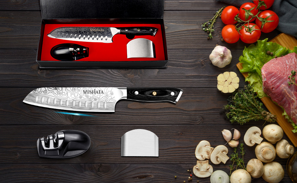 Професійний кухонний ніж MOSFiATA Santoku з нержавіючої сталі, дуже гострий, у подарунковій коробці