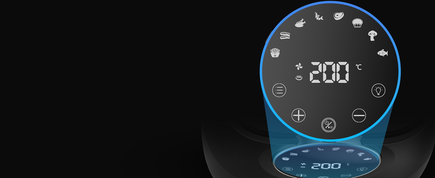 Фритюрниця Joyami Heißluft XXL 5.7L з сенсорним керуванням, 1700W, 8 програм, без олії, чорна