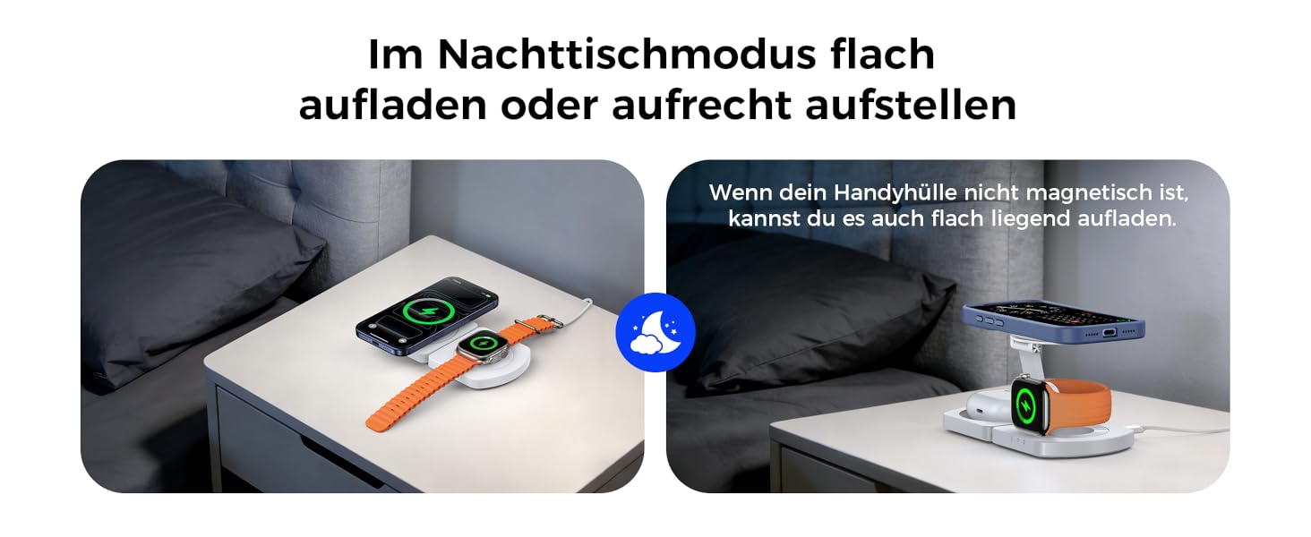 Бездротова зарядка Induktive для iPhone (MagSafe) 3-в-1: Apple Watch, AirPods, iPhone 17 Air/16/15/14/13/12 (Білий)