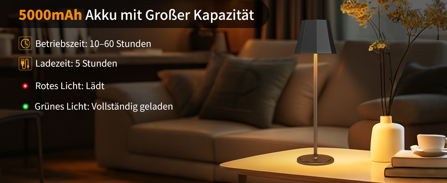 Бездротова LED-лампа Suright для столу з 3 кольоровими режимами + RGB, регульована яскравість, сенсорне управління, водонепроникність IP54, чорна