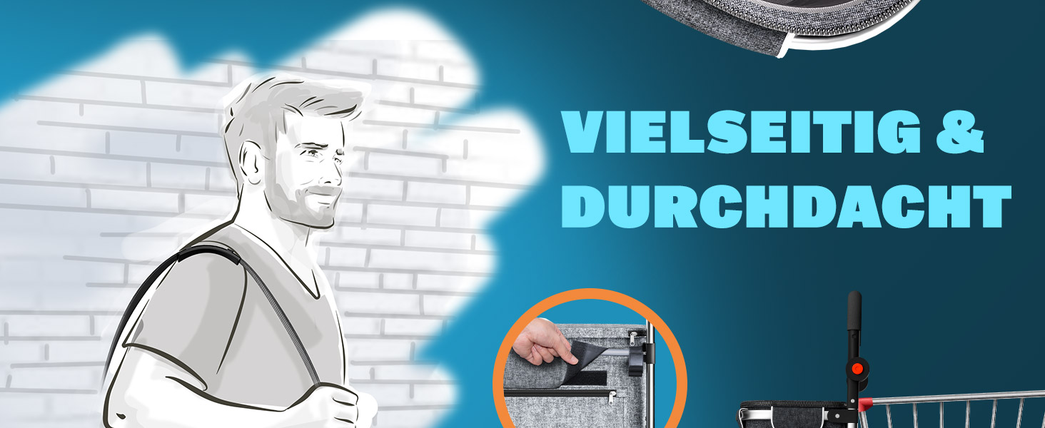 MONZANA® Тріо-тележка для покупок 56л, до 50 кг, складана, знімний мішок, ручний вагончик, допомога у покупках, чорна