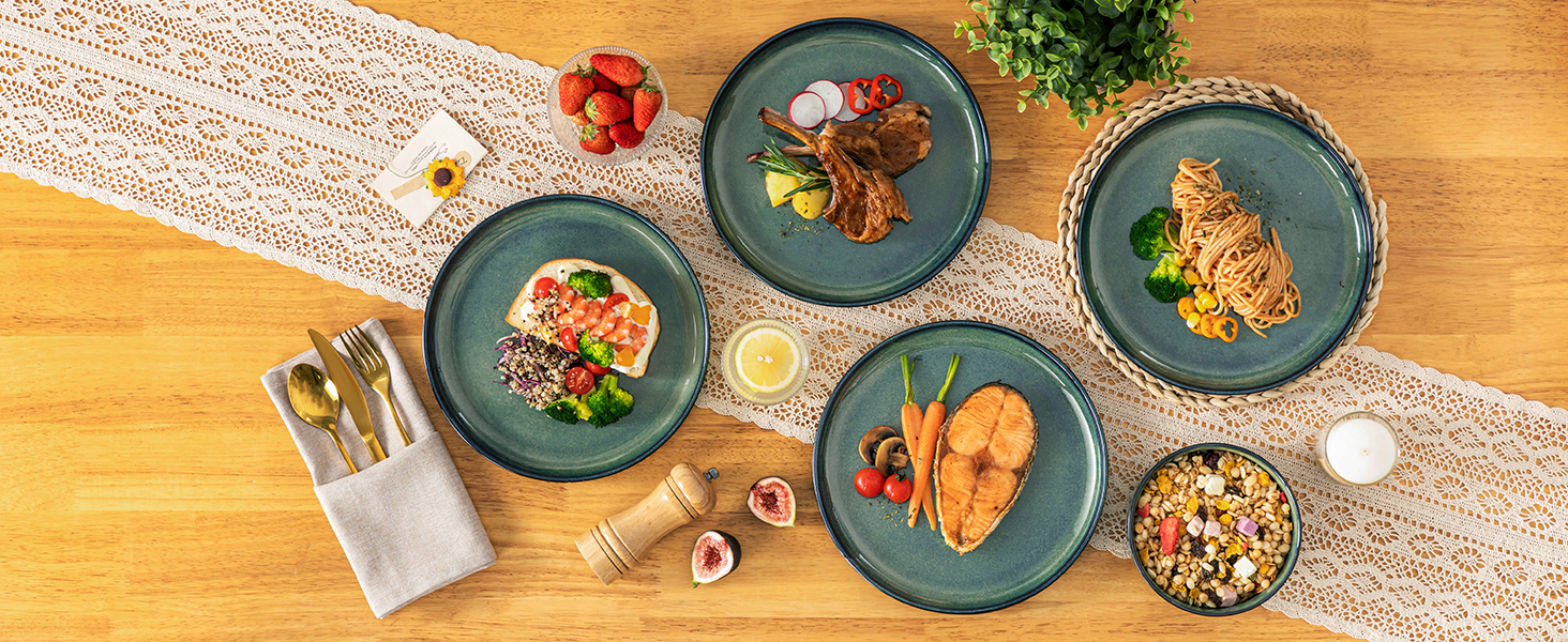 Vancasso Starry 24-Piece Stoneware Dinnerware Set - 6 Person Blue Tableware Set with Plates, Bowls & Dessert Plates