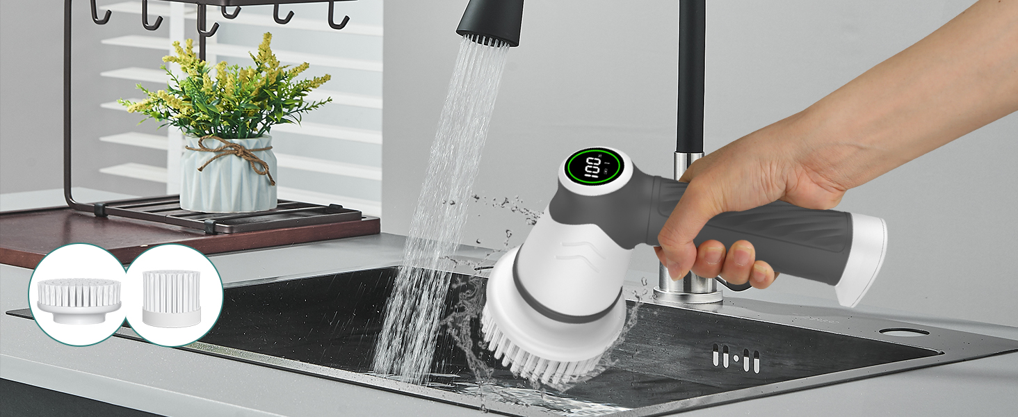 Електрична щітка для прибирання, бездротовий скрубер Power Spin з 7 насадками, 2 швидкості. Ідеально для плитки, душових кабін, скла та ванної кімнати