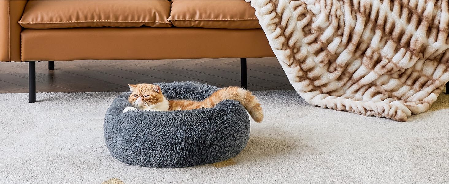 Ліжко для котів і собак BEDSURE, м'яке плюшеве, кругле, 80 см, темно-сіре, пране, лежак для домашніх тварин