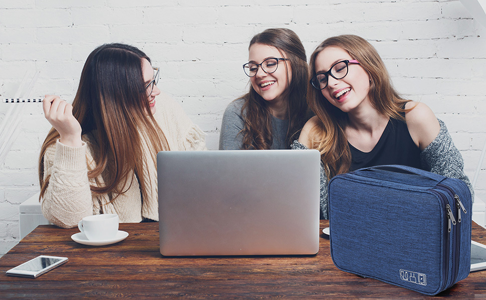 Органайзер для кабелів AiQInu: універсальна дорожня сумка-кубик, 3 шари, водонепроникний, для кабелів, powerbank, USB, SD карт (темно-синій)