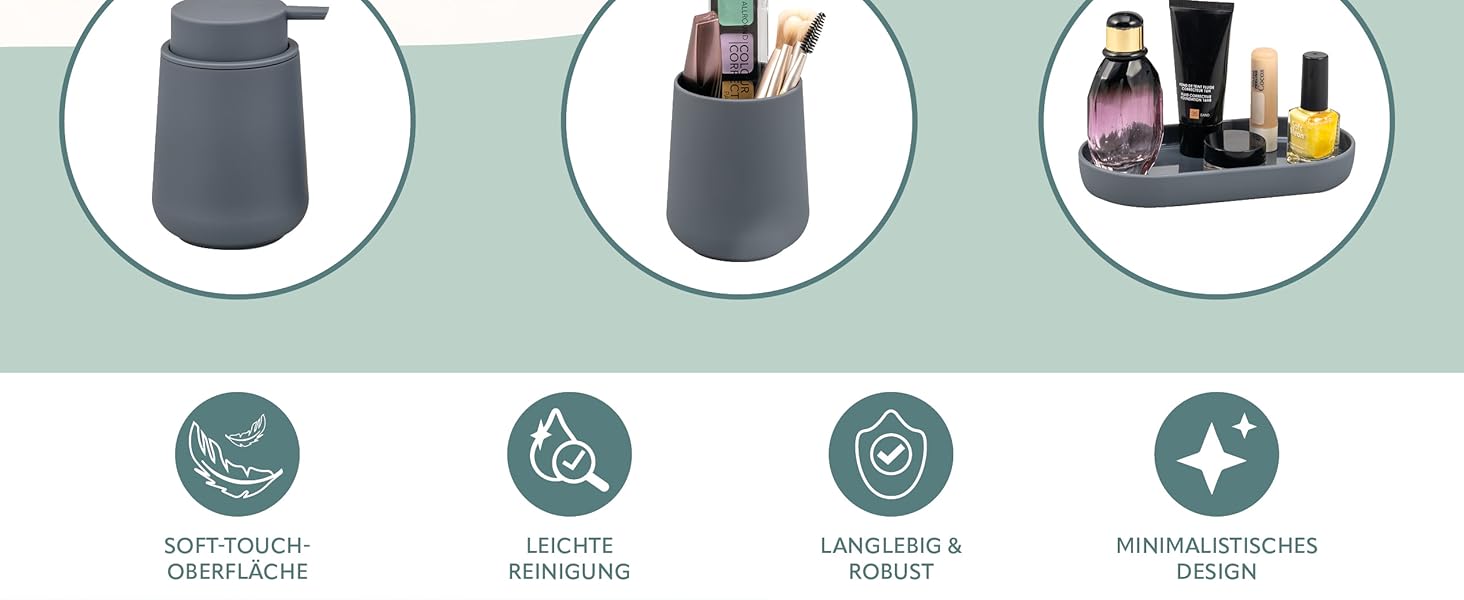 Набір аксесуарів для ванної кімнати Eluno Tesero, 3 шт. (дозатор мила, стакан, миска), чорний пластик