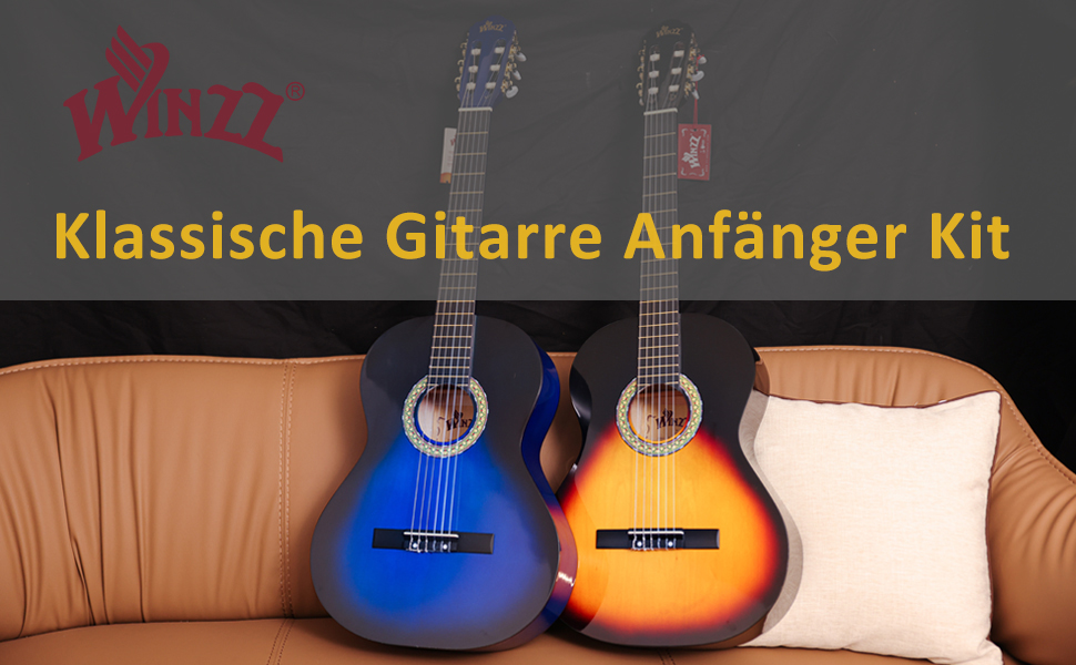 Класична гітара Winzz 4/4 для початківців - повний комплект, 39 дюймів, з нейлоновими струнами, блакитна