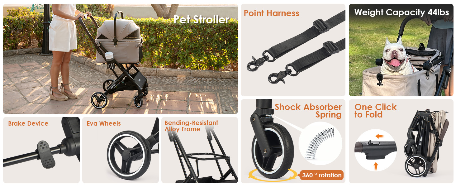 Візок для тварин Beberoad Pets X2: для собак та котів до 20 кг, знімний, складний, водонепроникний, бежевий