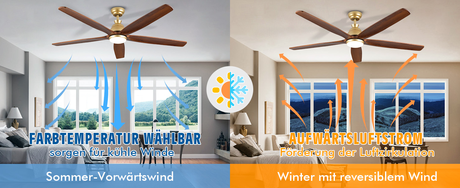 Дзеркальний вентилятор для стелі з дерева, без освітлення, з пультом керування, тихий, для вологого приміщення, 132 см (52 дюйми), коричневий, 5 лопатей