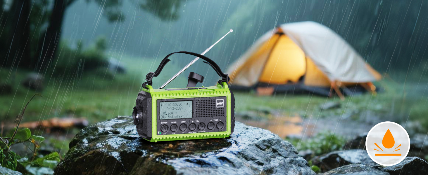 Радіо DAB/DAB+/UKW з вбудованим акумулятором 5000mAh, сонячне радіо, радіо для надзвичайних ситуацій з USB-зарядкою, радіо для кемпінгу з LED-ліхтариком, SOS-сигналом, портативне радіо з ручним приводом для активного відпочинку (зелене)