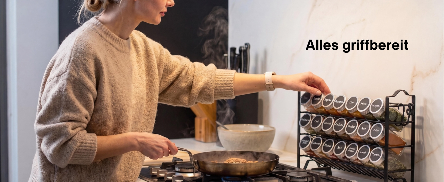Полиця для спецій Deco haus® підлогова та настінна, 24 баночки зі спеціями та етикетками, чорний органайзер для зберігання