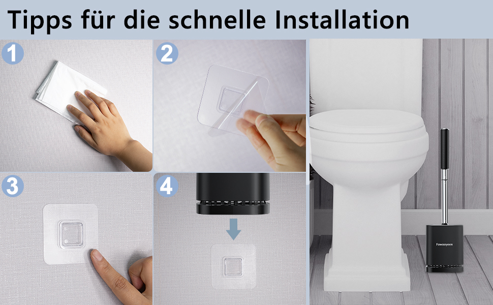 Набір щіток для унітазу Fowooyeen: 2 шт., чорний, без свердління, з тримачем, силікон, плоска головка у формі серця