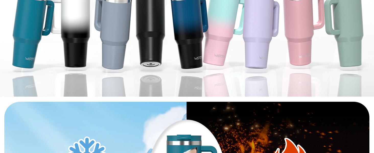 Термокружка WATERSY 1.2L з 2 трубочками, витокозахисний келих для кави To Go, вакуумна ізоляція, без BPA, ретро-зелений (1183 мл, Лагуна)