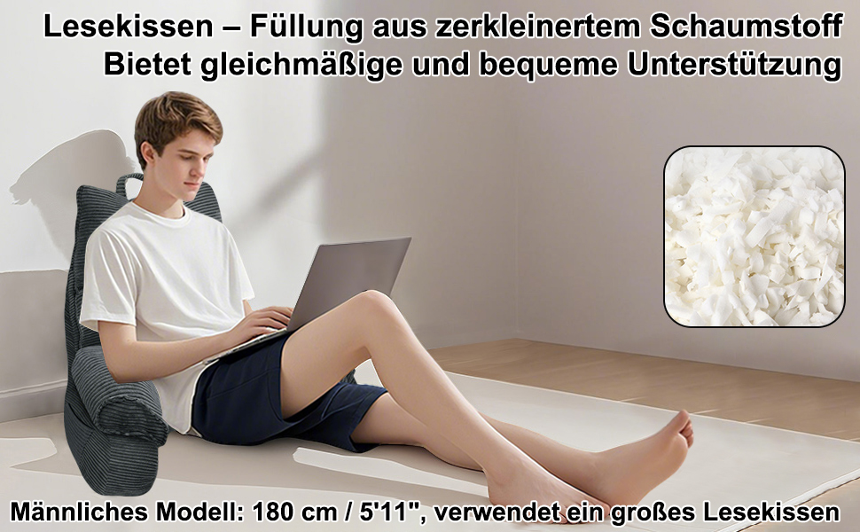 Підлогове крісло-мішок для читання, сіре, 65x30 см | Зручне для читання та відпочинку