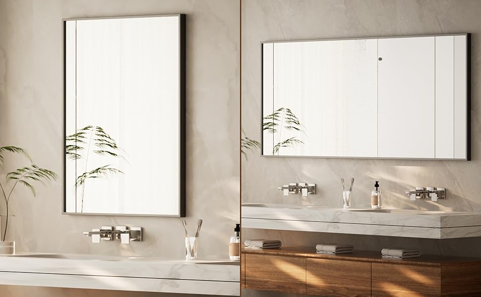 Дзеркало настінне прямокутне Beautypeak 81x61 см з металевим каркасом, безпечне для ванної кімнати, спальні, вітальні, золотий колір