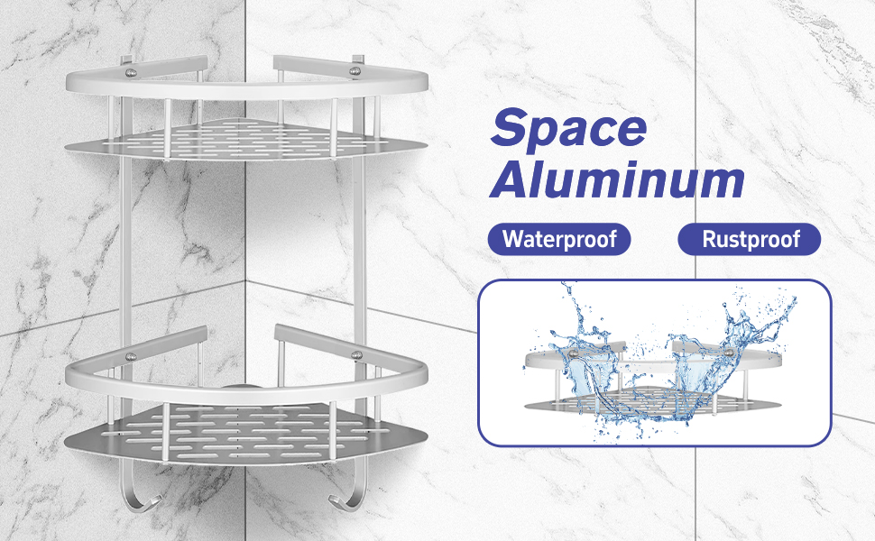 Поличка для душу Hawsam Badregale з алюмінію на 2 рівні, органайзер для шампуню, без свердління (срібло-трикутник)