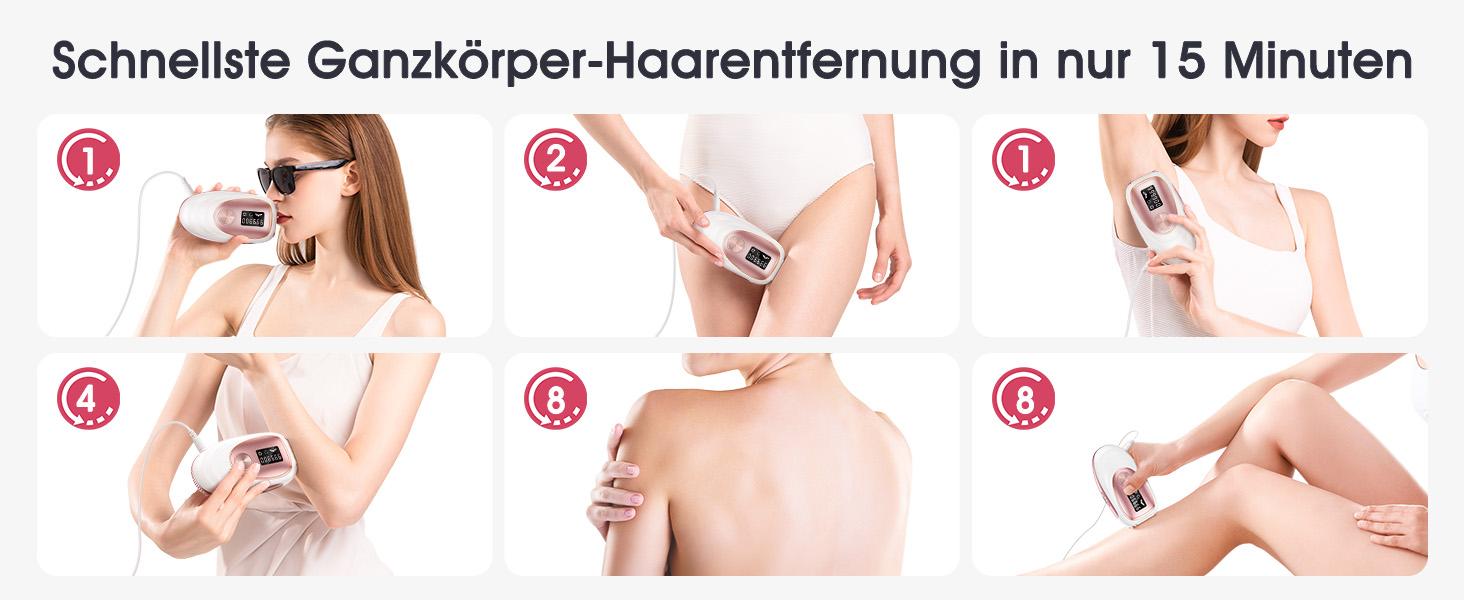 Пристрій для епіляції IPL Haarlosy з охолодженням, 5 рівнів потужності, 999 900 імпульсів, для жінок та чоловіків, обличчя, під пазухами, ноги, тіло (білий, рожеве золото)