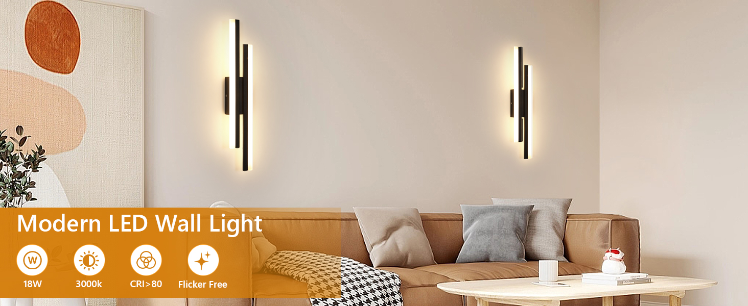 DELIPOP Настінний світильник Wandleuchte, 12W LED, 3 кольори, золото, для спальні, вітальні, коридору, сходинкового майданчика (чорний, 3000K, 48cm)