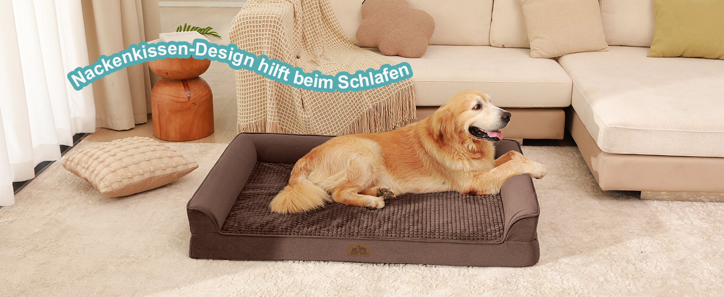 Ортопедичне ліжко для собак маленьких порід, водонепроникне диван-ліжко з бортиками, з підтримуючою піною, зручне ліжко для домашніх тварин з знімним, пральним чохлом, водонепроникний наповнювач, антиковзаюче покриття (107 x 76 x 19 см, Колір: Коричневий)