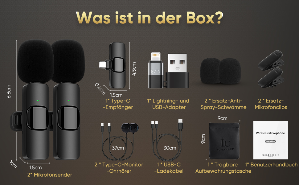 Беспроводной петличный микрофон XZ-K5 для iPhone/iPad/Android/Laptop с шумоподавлением (2 шт.)