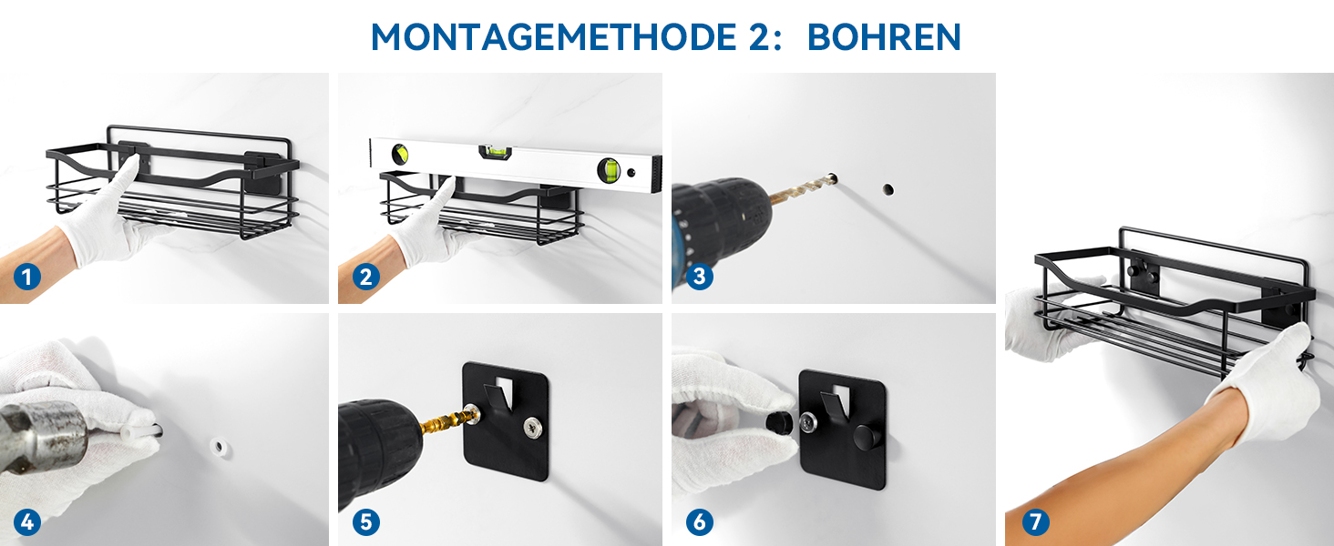 Поличка для душу Auralum без свердління, органайзер для ванної кімнати, 2 шт., чорна сітка, нержавіюча сталь