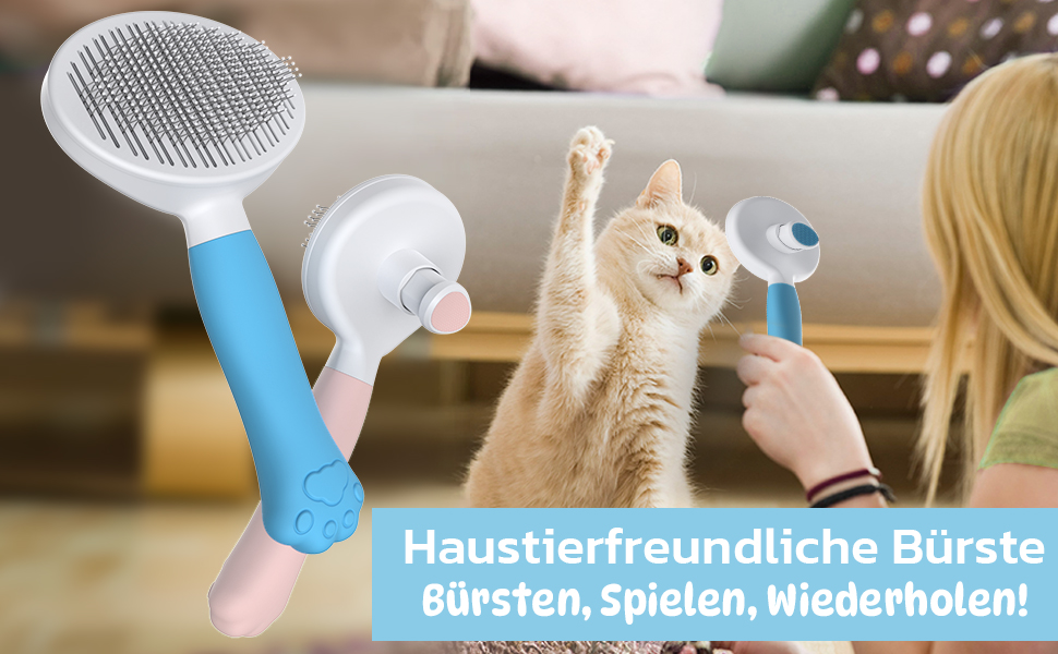 Бурштук для собак та котів Zivacate: самоочисна, для короткої та довгої шерсті, ергономічна ручка (світло-блакитний)