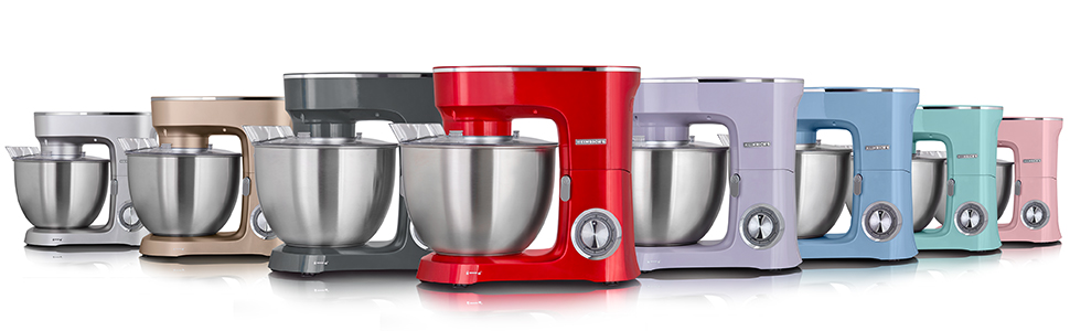 Кухонна машина Heinrichs 2500W з подвійним гаком для тіста, міксером та вінчиком, 8 швидкостей, чаша 8л з нержавіючої сталі, тиха, червона
