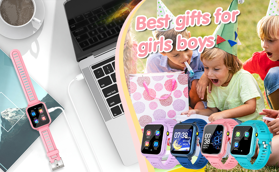 Смарт-годинник Clleylise для дітей 4-12 років: ігри, музика, камера, лічильник кроків, телефонні дзвінки (фіолетовий)