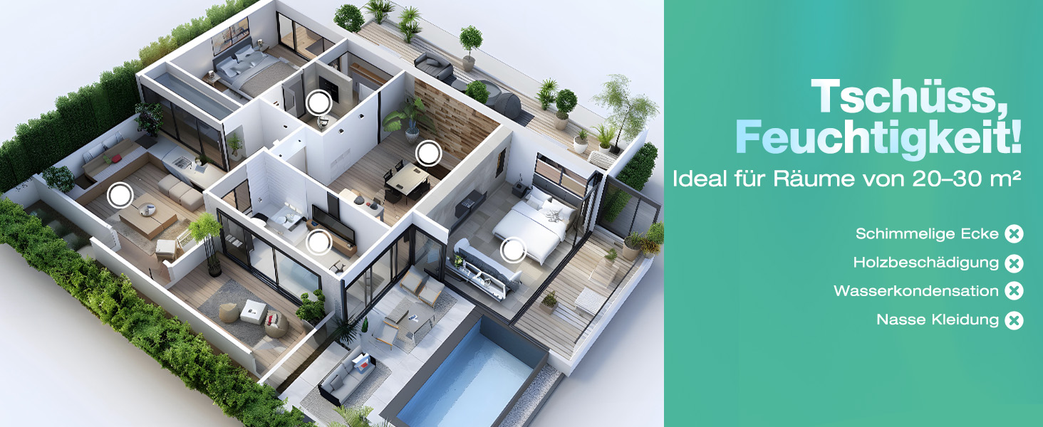 Електричний осушувач повітря HAUSHOF 20л/день, 41дБ, з іонізацією, для приміщень до 30м², 4.5л бак, LED дисплей, 3 режими, портативний