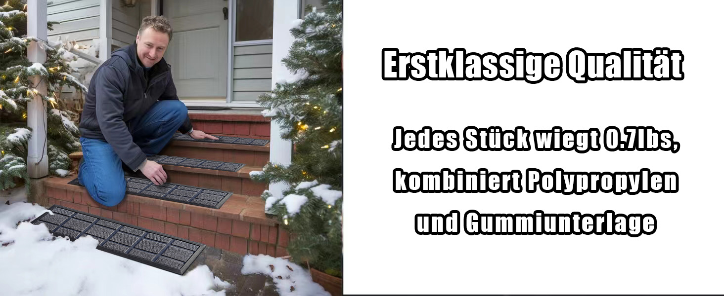 Гумові килимки на сходи зовнішні Aucuda, 6 шт., 76x22 см, сірі, антиковзкі, вологостійкі, теплоізоляційні для вулиці