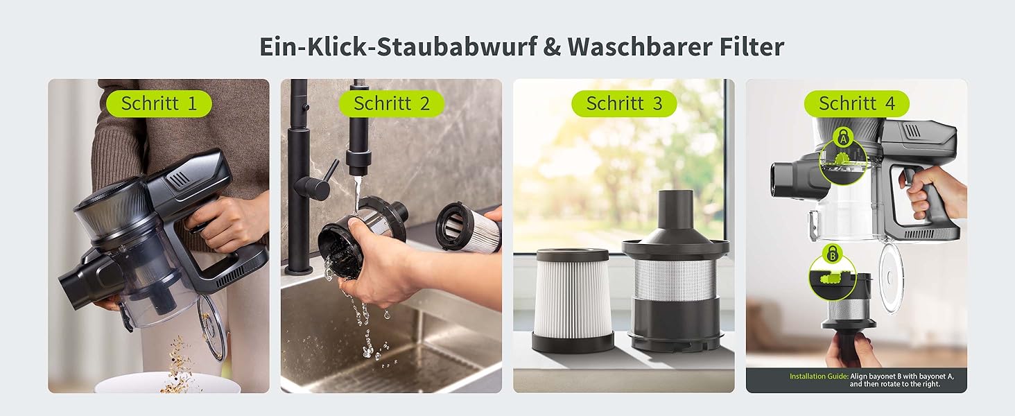 Бездротовий акумуляторний пилосос Kalado 27000Pa, 250W, 45 хв роботи, 1000 мл, для твердих поверхонь, плитки, шерсті тварин, зелений