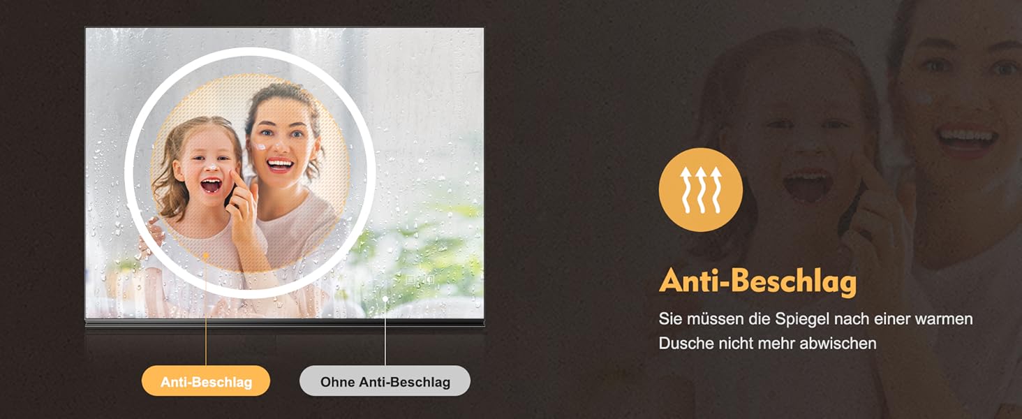 Дзеркало для ванної кімнати SONNI з підсвічуванням 120x60 см, 3 кольори світла, антизапар, годинник, температура, LED, сенсорне керування, білий