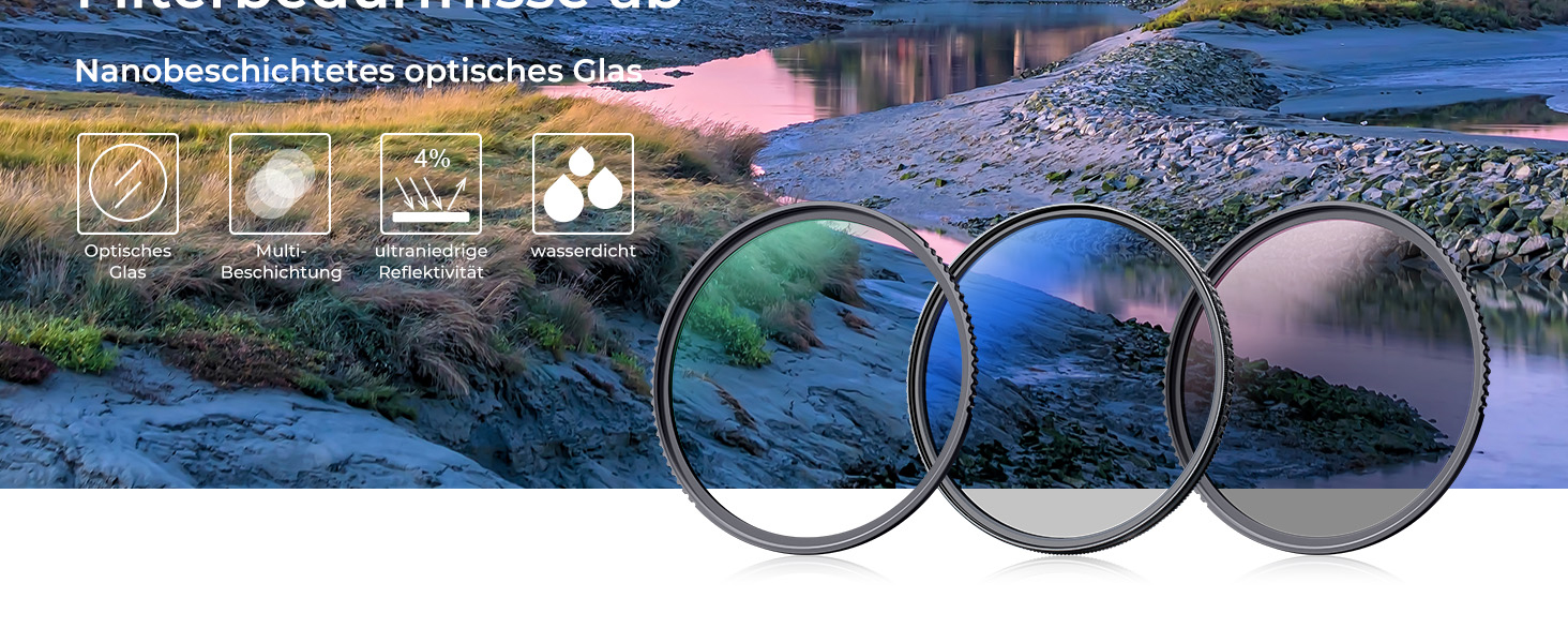 Набір фільтрів K&F Concept 58mm: UV, CPL, ND4 (Nano-Klear)