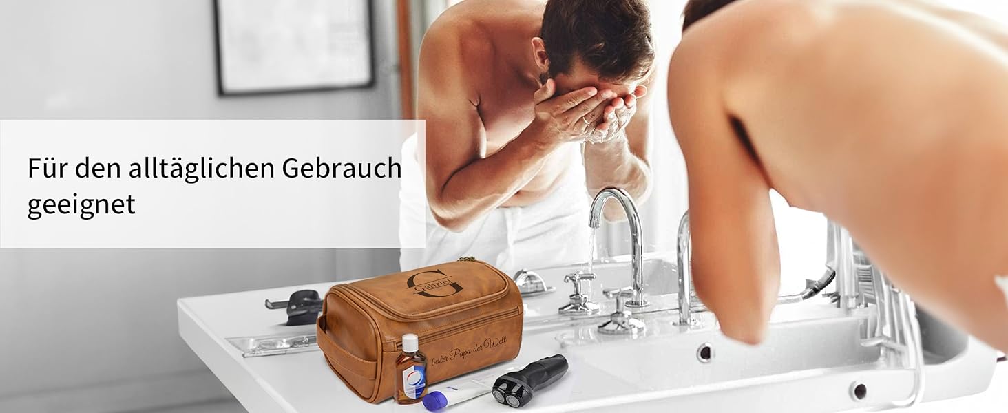 Чоловіча дорожня косметичка Easycosy з лазерним гравіюванням, шкіряна, на блискавці, червоно-коричнева. Ідеальний подарунок для чоловіків, тата, дідуся, колеги.