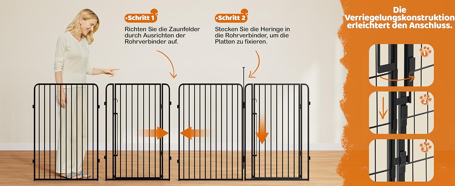 Вольєр для цуценят Yaheetech 24-секційний з замком, тихі труби, захист для підлоги, посилені металеві дроти, 80 см, для квартири та саду