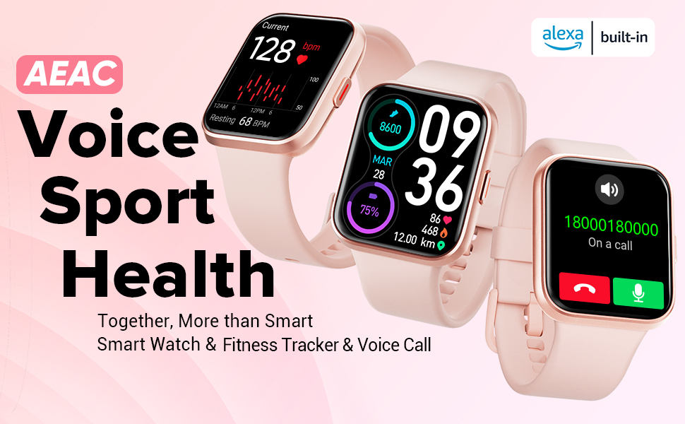 Розумний годинник для жінок з функцією телефону, 1.7' сенсорний екран, крокомір, пульсометр, моніторинг сну, SpO2, нагадування WhatsApp, IP68 водонепроникність, фітнес-трекер, рожевий