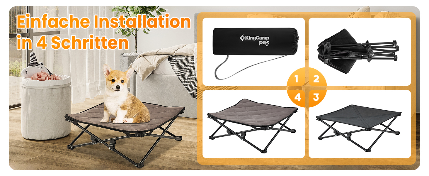 КінгКемп Лежанка для собак, піднята лежанка для домашніх тварин, Outdoor, чорна, 57 x 57 x 23 см