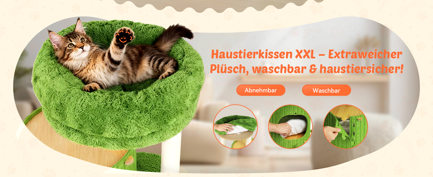 Котячий будиночок з подряпувачем Luxus: широка колона з берези, міцний, до 25 кг, сизаль, велике ліжко з подушкою з льону, легко збирається (зелений)