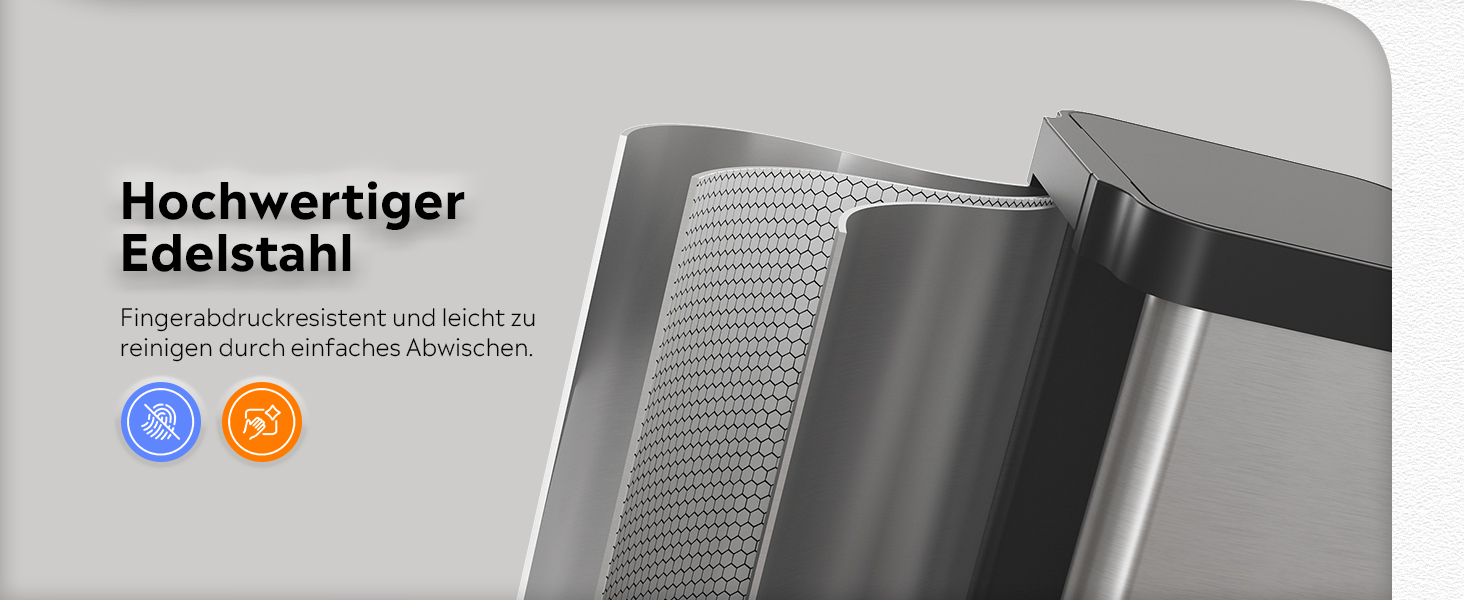 Відро для сміття WLIVE з нержавіючої сталі, 55L, з м'яким закриттям, для кухні, спальні, офісу, срібний